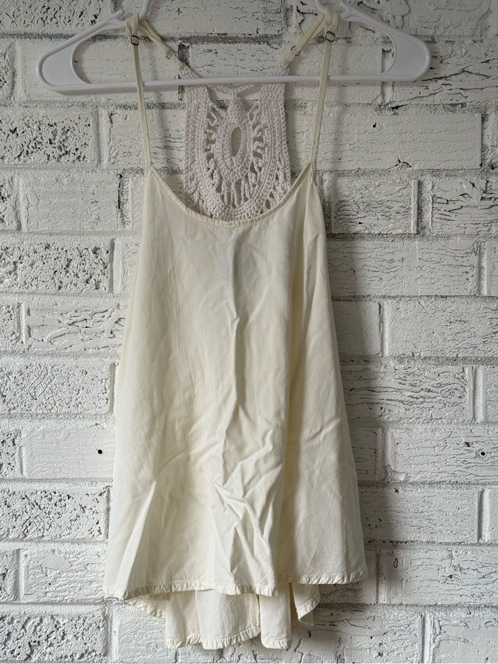 Valija Cream Crochet-Back Cottagecore Feminine Tank Top Size S | 0192